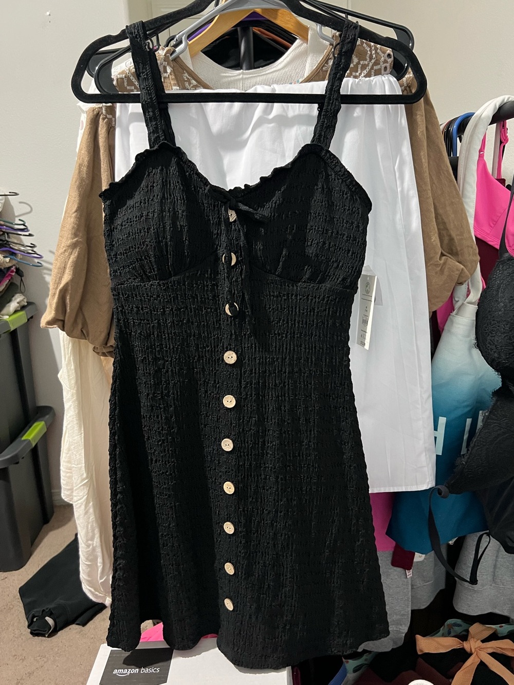 No Boundaries Smocked Button-Front Mini Dress in Black Size Medium NWT